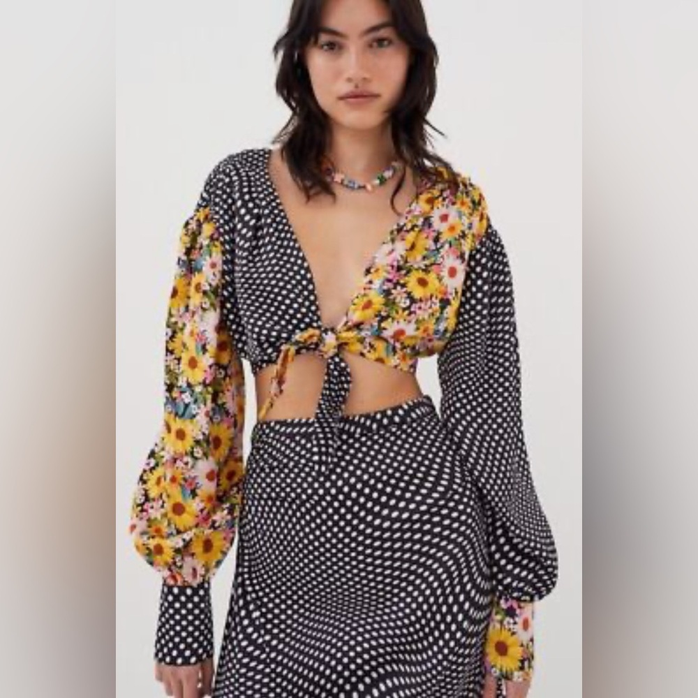 For Love And Lemons Black and Yellow Floral Blouse